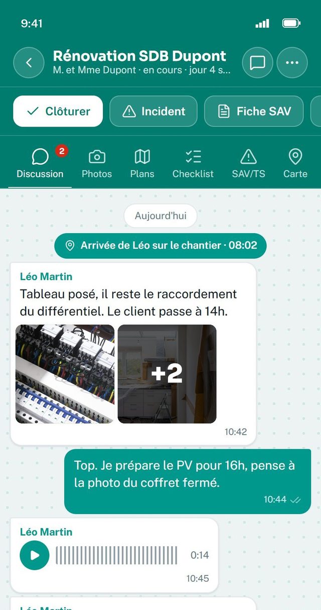 Discussion d'un chantier en mode clair